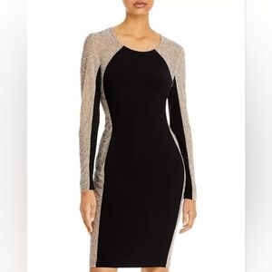 AQUA Beaded Illusion Black Shift Dress - Size 4.   FL